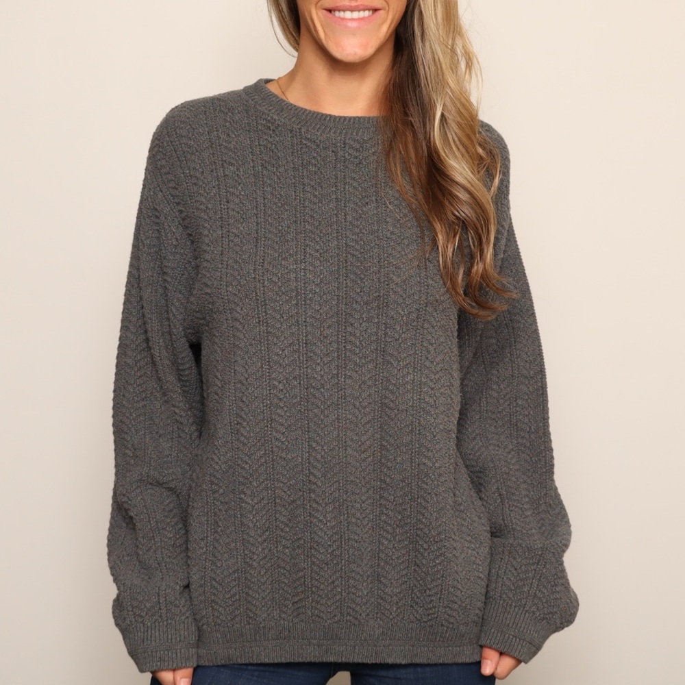 Vintage Made in USA Gray Cable Knit Grandpa Sweater - Picture 3 of 5